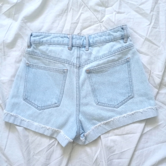 Zara Denim High Waisted Yellow Striped Jeans Shorts Sz 2 - Picture 15 of 16